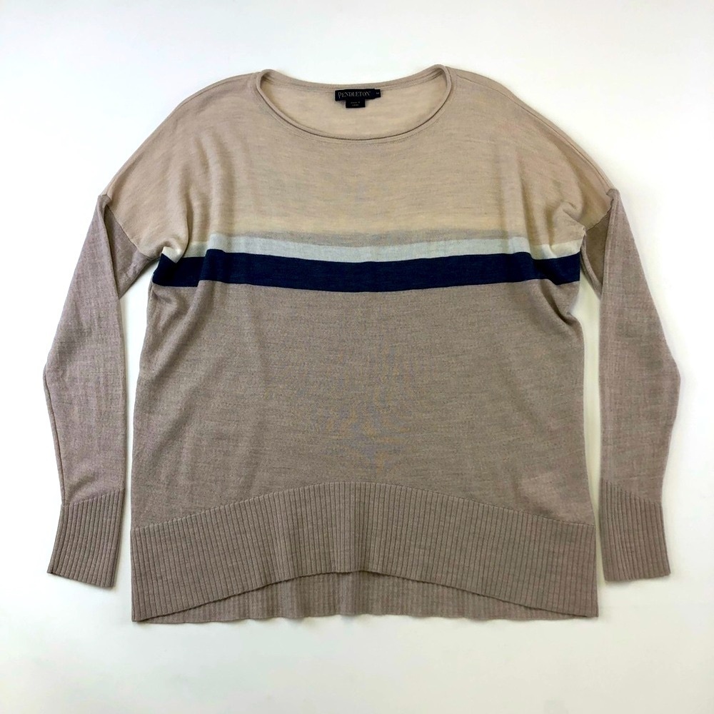 Pendleton pullover neutral merino wool wound neck lightweight womens sweater Med